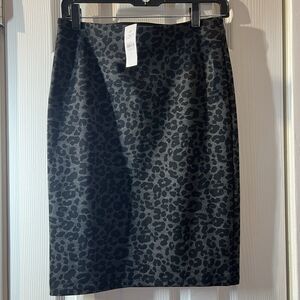 LOFT Women's Small Gray Black Leopard Print Skirt Knee Length NWT